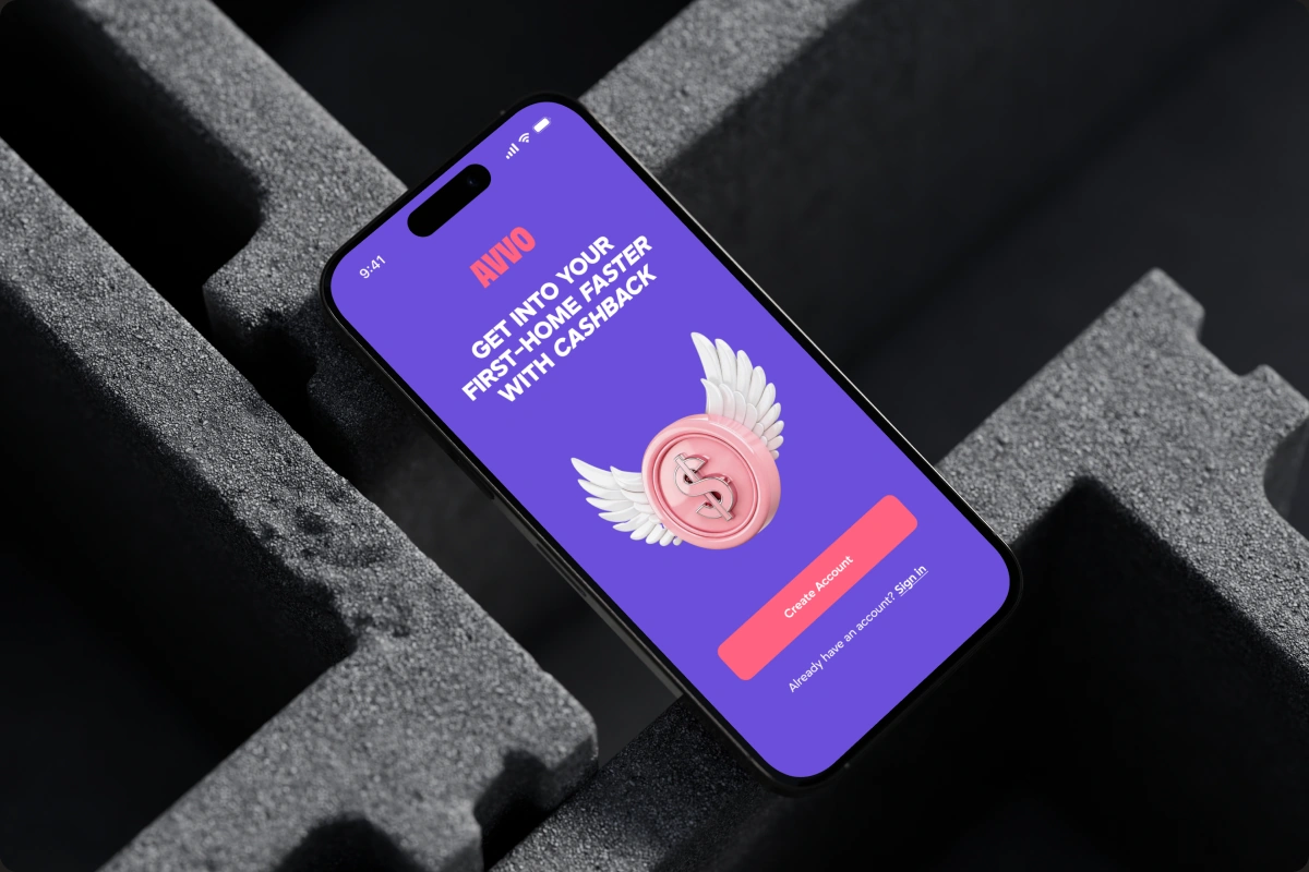 AVVO investing app on a phone placed on concrete steps