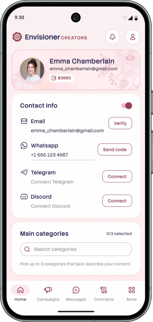Creator app screen 1