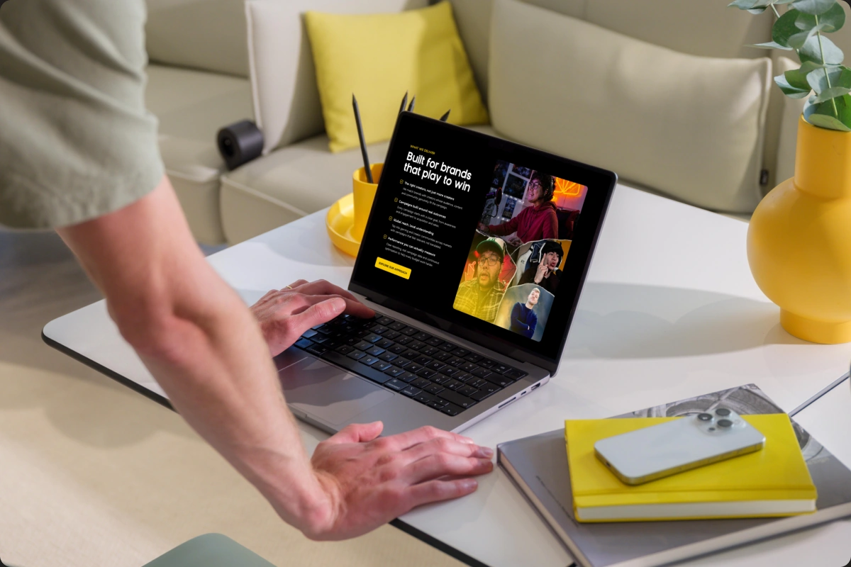 Miela creator-led website in use on a laptop in a bright home office